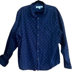 Old Navy | Navy Blue Square Patterned Button Down Long Sleeve | Collared Shirt